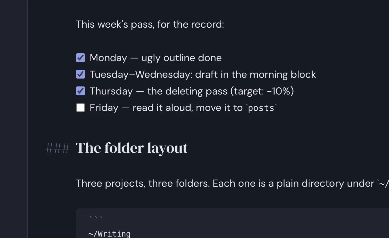 The Flywrite editor in a dark color theme with customized fonts